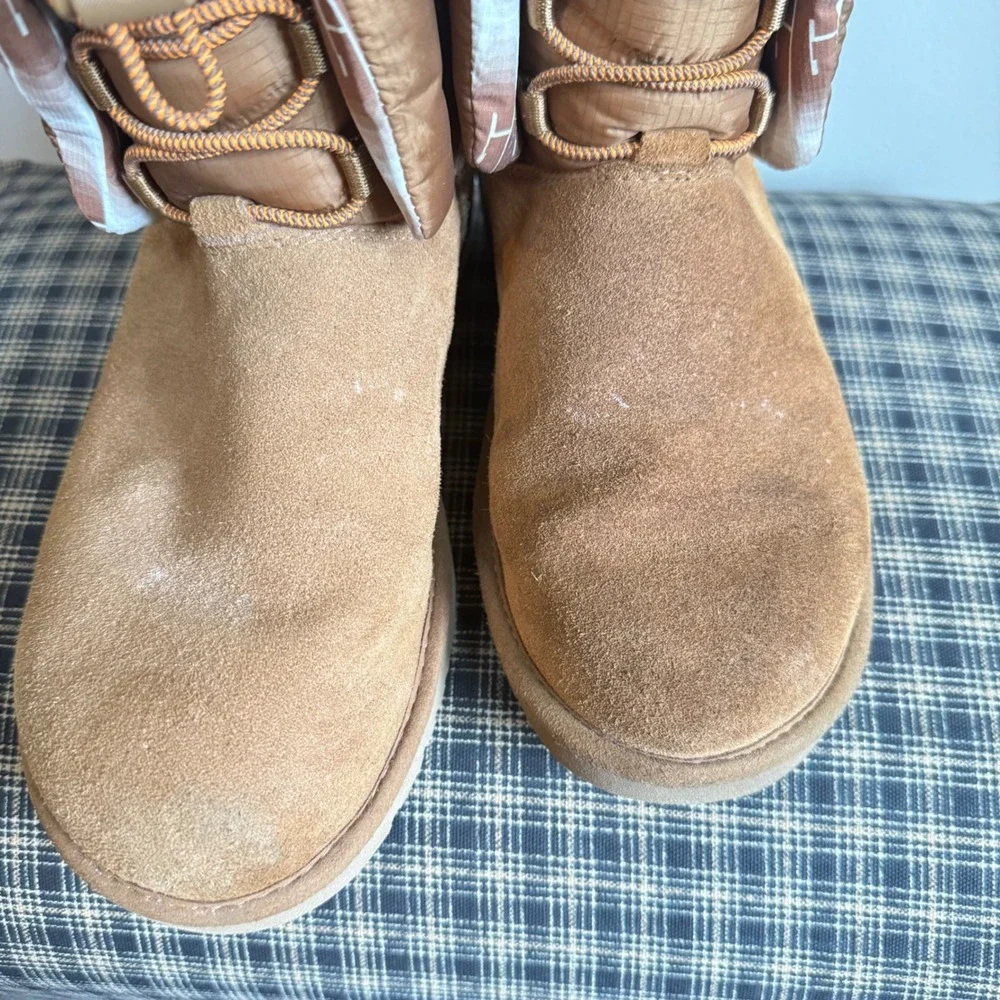 UGG Classic Maxi Toggle Puffer Suede Winter Boots Size 8 Chestnut Brown